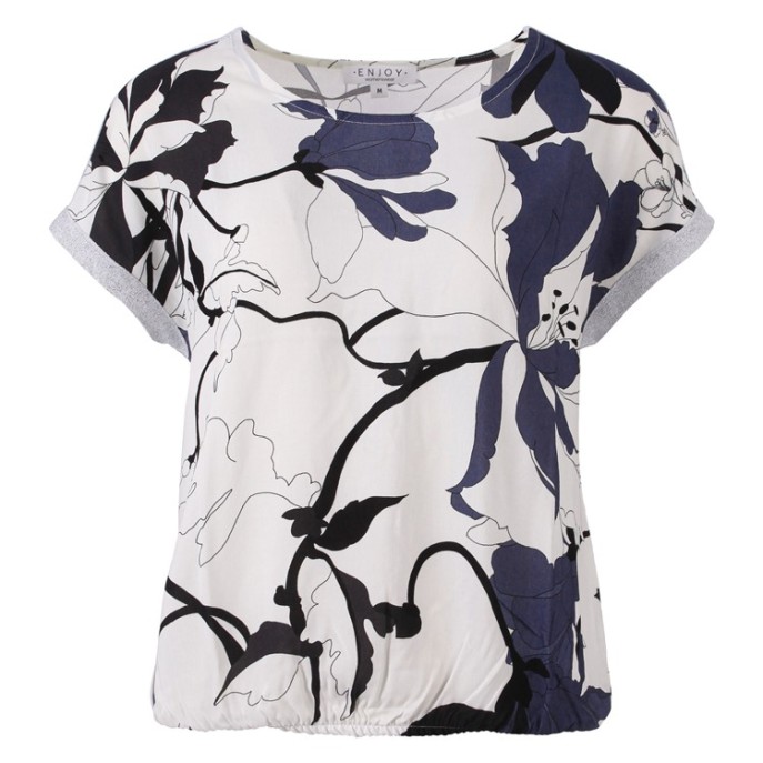 Enjoy Blouson blouse lurex tape Indigo print